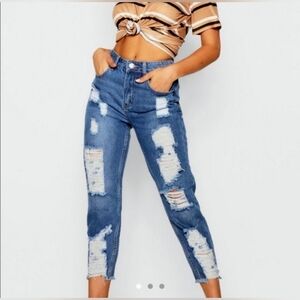 NWT Boohoo Boyfriend Distressed Blue Women's Jeans
